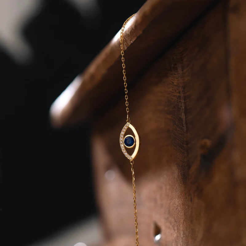 Boho Blue Austrian Crystal Evil Eye Pendant Necklace for Women 18K Real Gold Plated Elegant Good Luck Crystal Eye Necklaces Bracelet Jewelry Set Gift