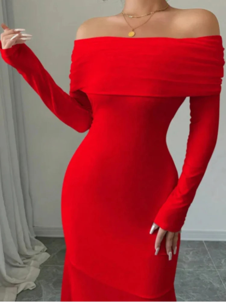 European and American 2025 Cross border SpringSummer French Fashion One Piece Collar Slim Fit High Waist Sexy Banquet Dress 250908