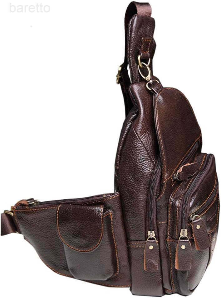 Leather Sling Bag Crossbody Backpack for Men Women Multipurpose Single Shoulder Chest Pack Daypack Outdoor Travel Casual Day Pack Coffee Z250909