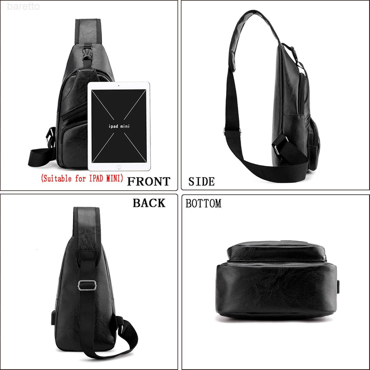 Rop Mens Sling Bag Small Chest Crossbody Shoulder Bag with USB Charging Port Z250909