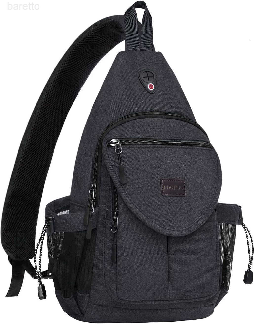 Sling BackpackCanvas Crossbody Hiking Daypack Bag with Antitheft Pocket Space Gray Z250909