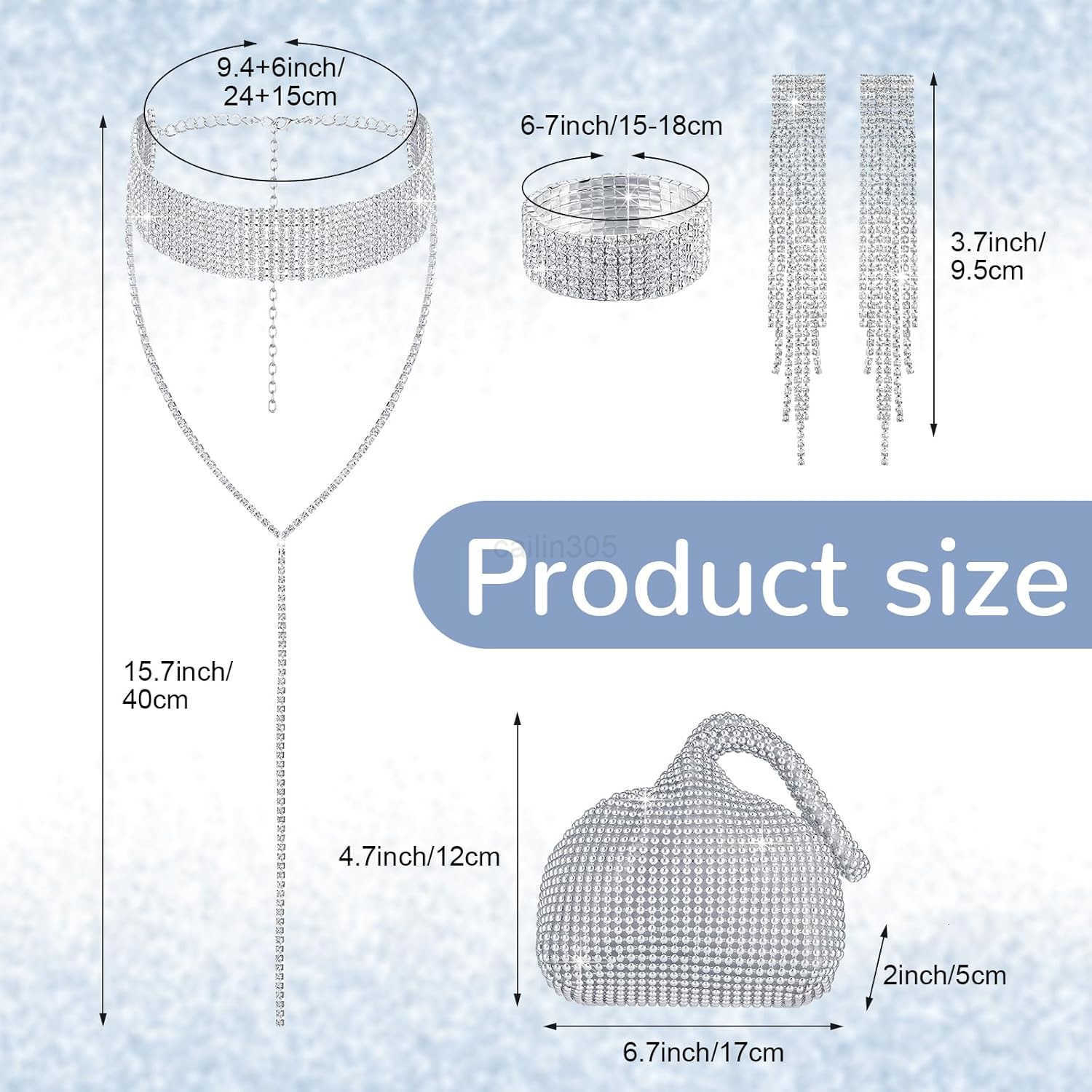 5 Pcs Women Accessories Including Shawls and Wraps Clutch Purse Rhinestone Jewelry Sets for Wedding Bridal Party Z25909