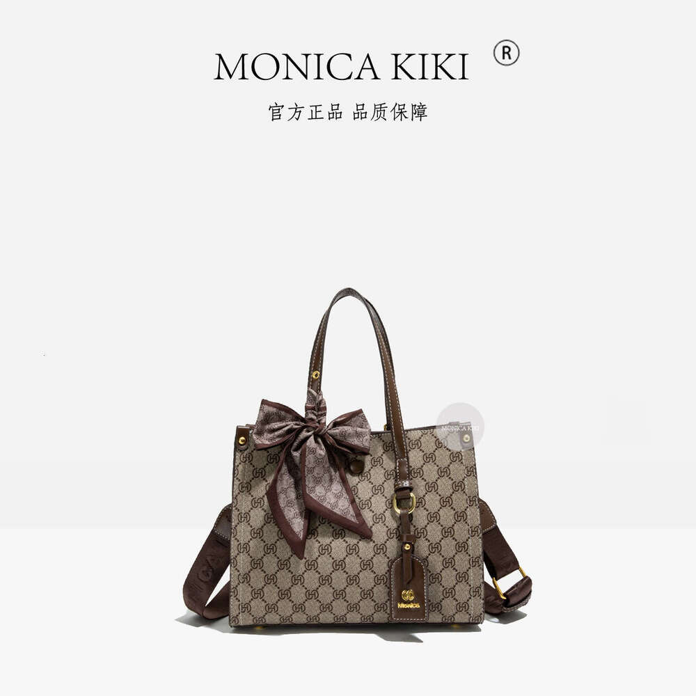 Women's Monica Qiqi Handheld Silk Scarf Monogram Large Capacity Tote 2024 New Single Shoulder Crossbody Bag