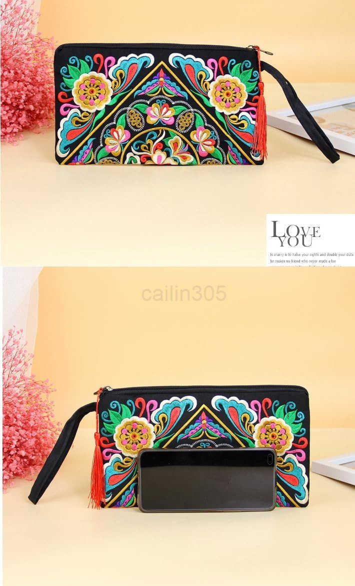 Embroidered Boho Wristlet Women Girls Evening Clutch Bags Handbags Handmade Beach Bag With Lanyard Z25909