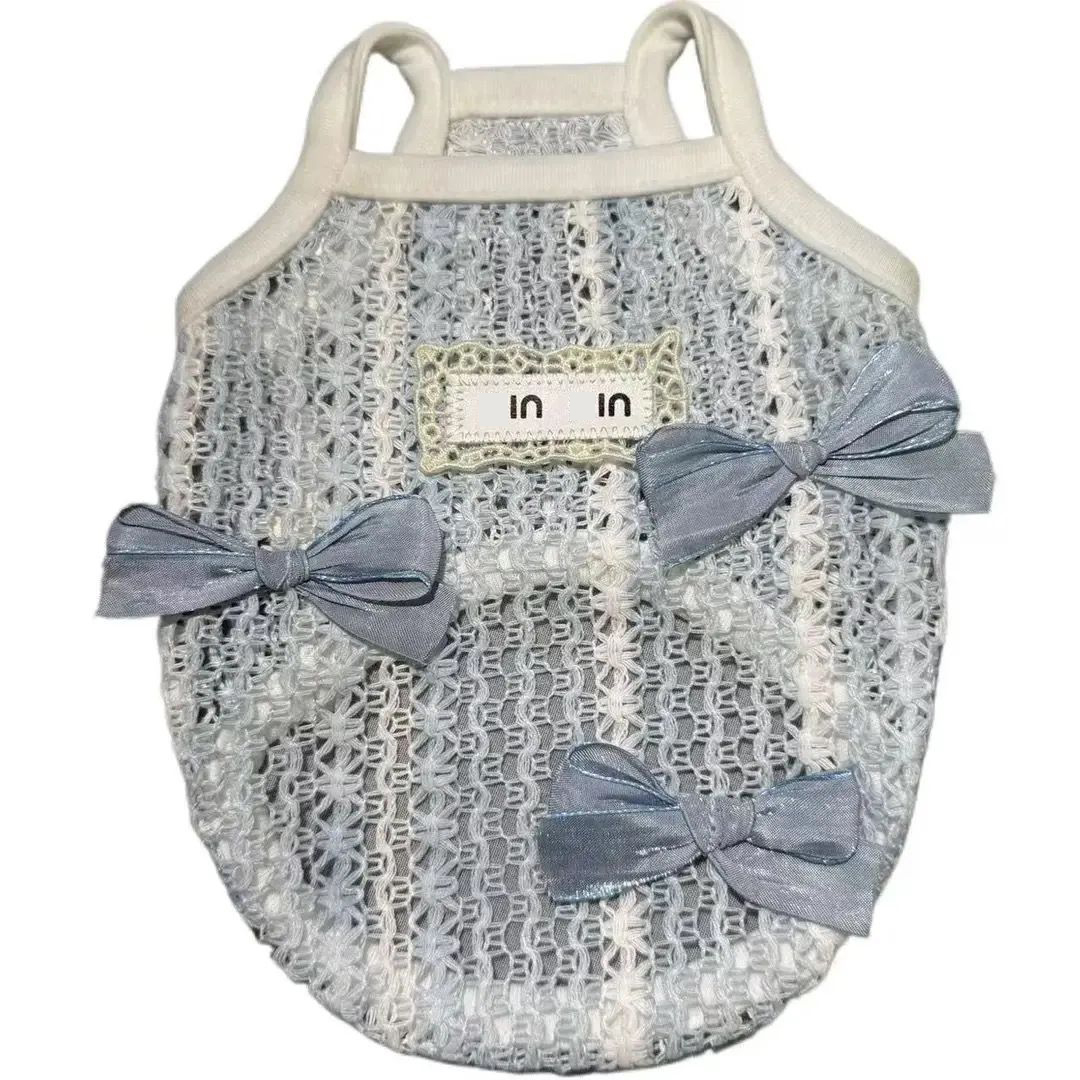Dog Shirt Vest Hollow Out Lace Lightweight Dog T-Shirts with Small Bow Soft Cool Sleeveless Vests Breathable Clothes for Puppy Kitty Cats Small Medium