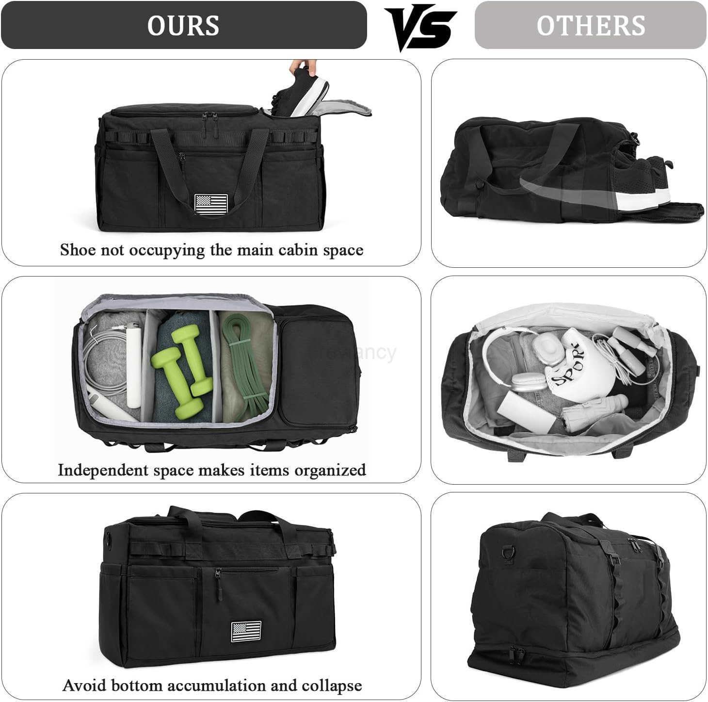 Gym Bag for Men Women Tactical Travel Duffel bag with Removable Dividers Shoe Compartment Weekender Carry on Bag with Toiletry Bag Overnight Range Bag