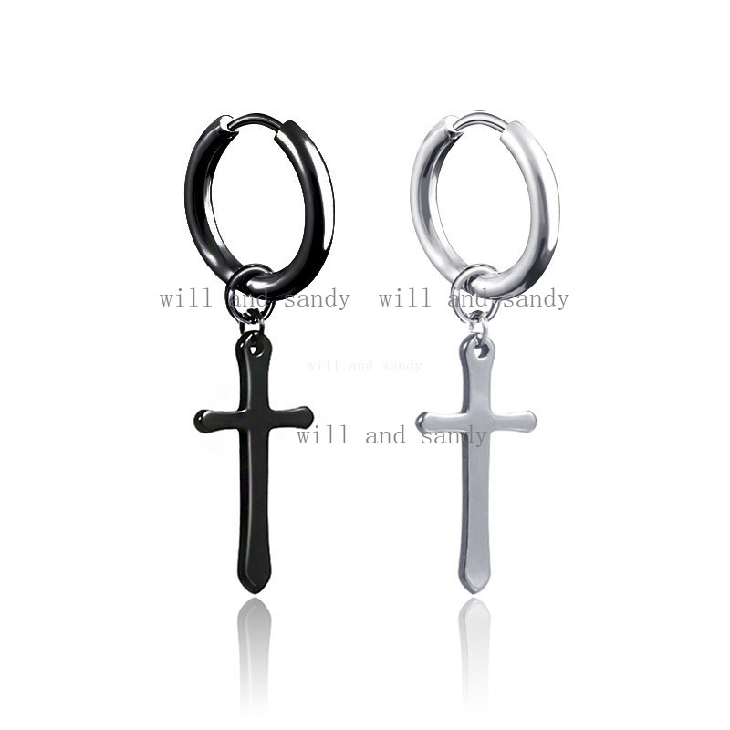 Non Tarnish Stainless Steel Cross Earrings Jesus Crosses Hoop Earrings Cartilage Hypoallergenic Clip on Ear Cuff Dangle for Women Man Hip Hop Fashion 