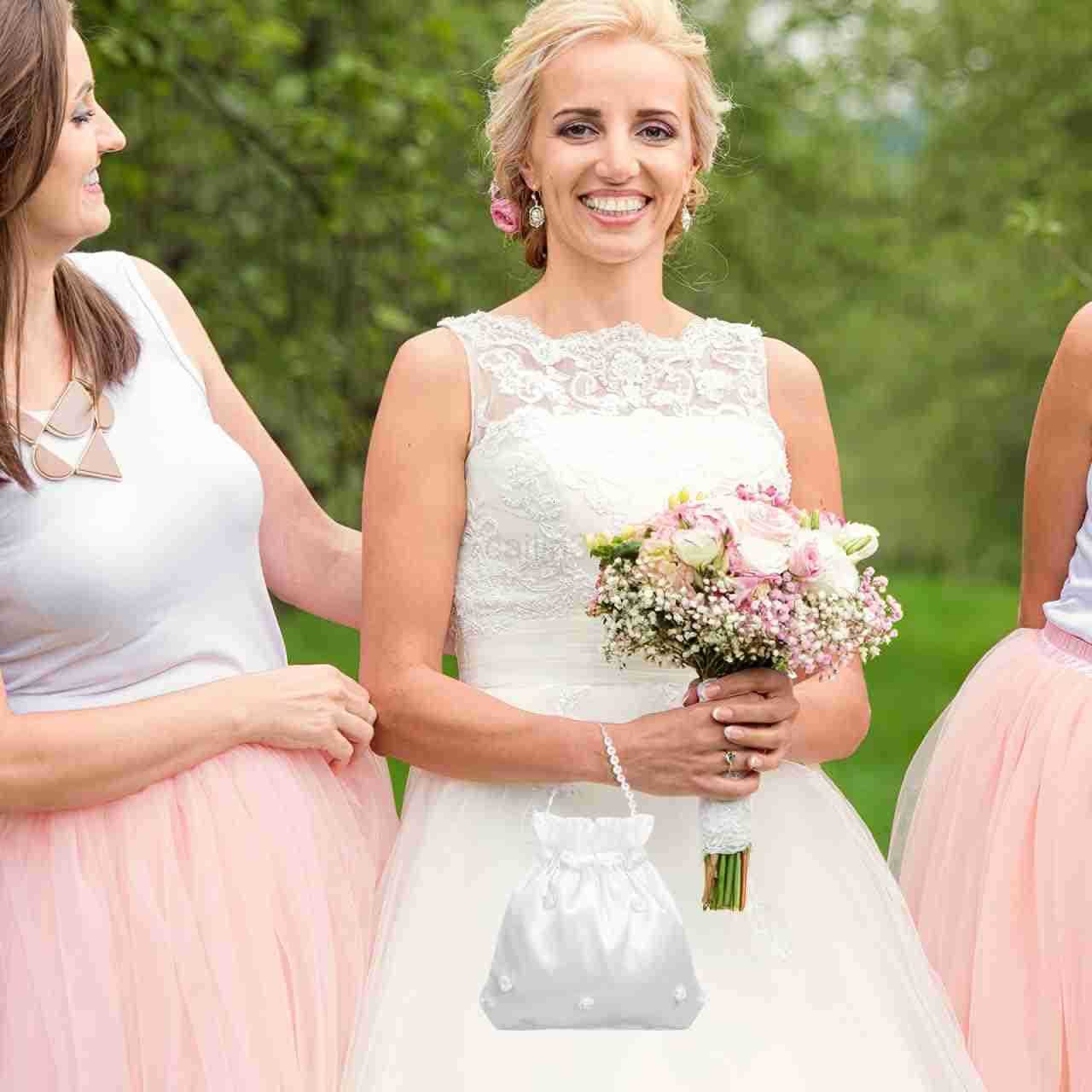 Bridal Flower Bag Elegant White Satin Handbag with Unique Floral Design for Weddings and Bridal Showers Compact Size 866X827X020 Inch Z25909