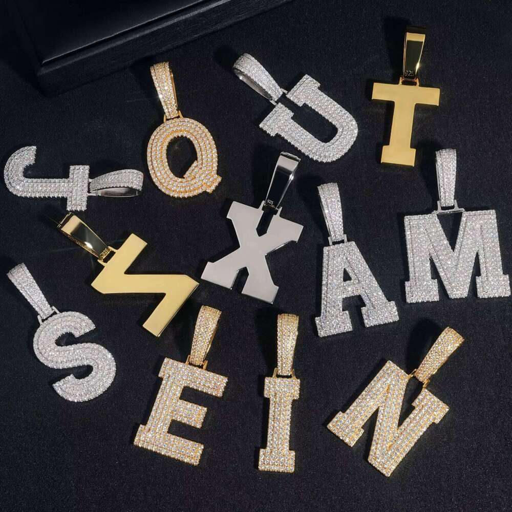 Personalized Letter Ice Cream Stone Hip-Hop Rock Rapper Jewelry Men's French Long Stick Fashion Necklace with Name and Number Pendant