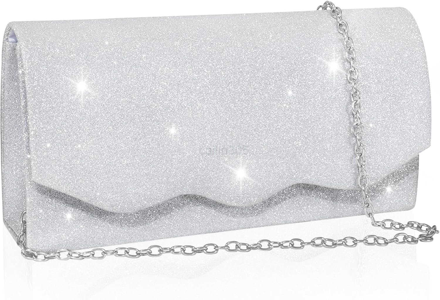 Bag Clutch Purse for Women Silver Formal Handbag with Crossbody Chain Glittery Purse for Wedding Porm Z25909