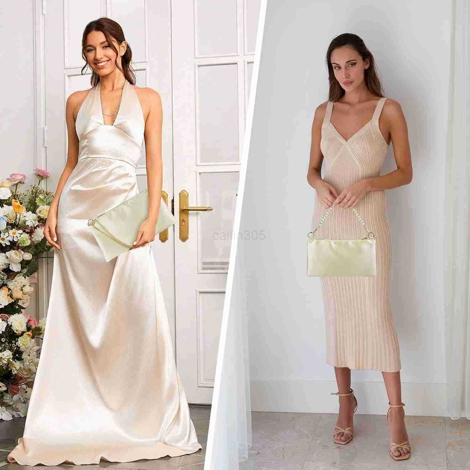 Satin Evening Handbag Wedding Prom Clutch Purse Formal Cocktail Party Clutches Shoulder Bag with 2 Bag Chains Z25909