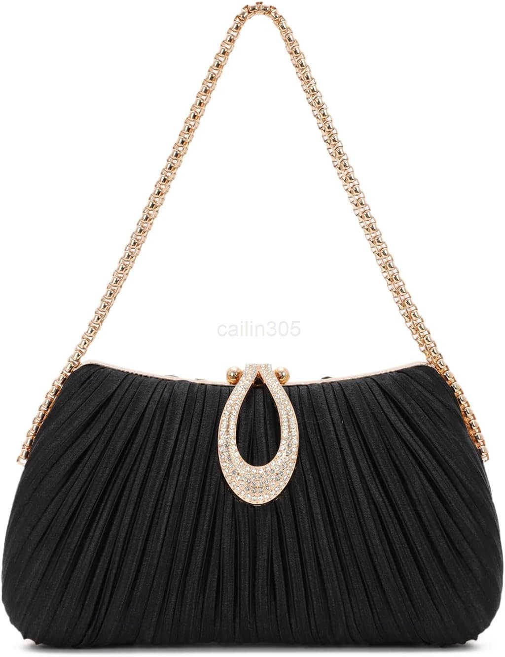 Black Clutch Purses for Women Formal Gold Evening Bag Satin Dress Handbag for Wedding Party Z25909