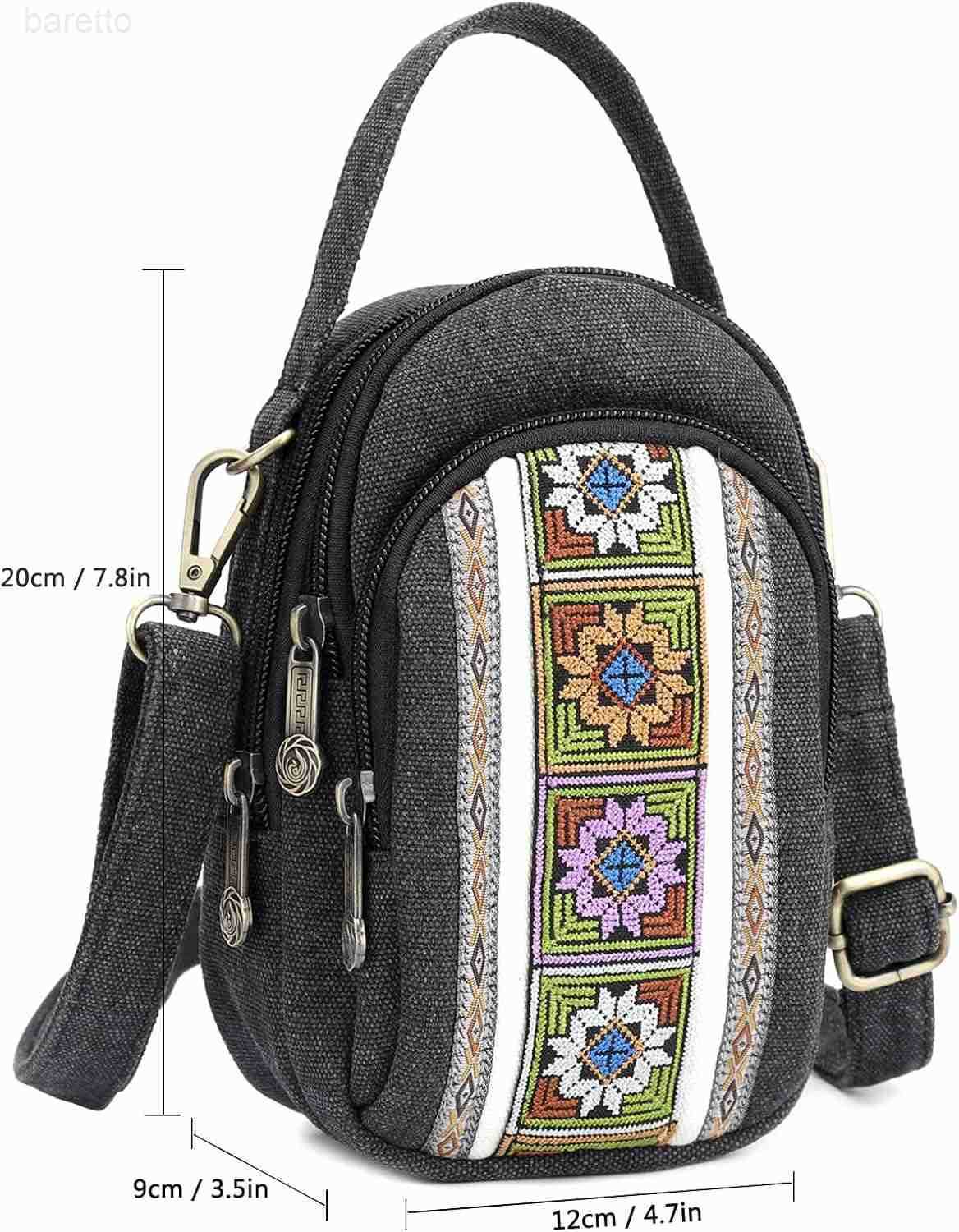 Canvas Small Crossbody Bag Cell Phone Purse for Women Embroidered Shoulder Bag Handbags Wallet Bag Pouch Z250909