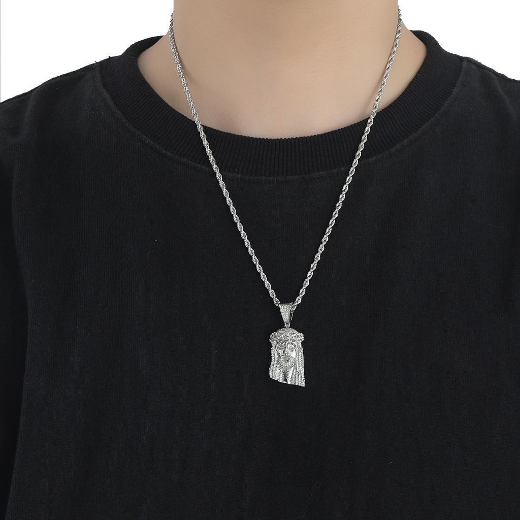 Vintage Hip Hop Samll Jesus Pendant Necklace 5A Zircon 18k Gold Plated Religious Jewelry