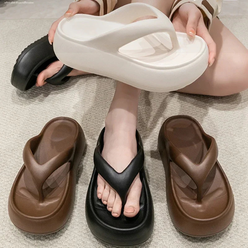 Summer Thick Bottom EVA Flip Flops for Women Non Slip Platform Sandals Woman Fashion Clip Toe Outdoor Slippers Soft Beach Slides 250909