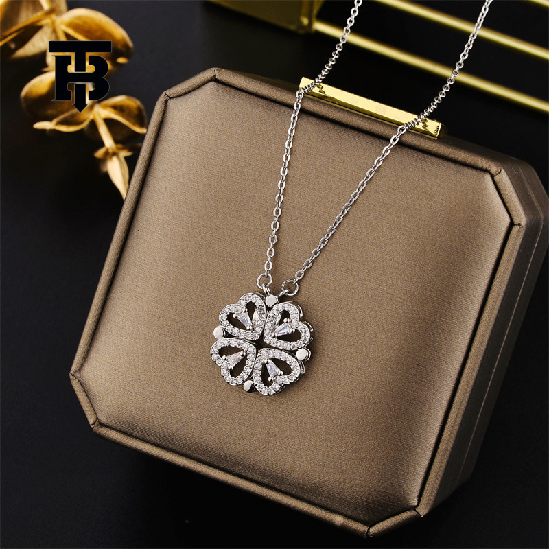 TB BHULAMTE Free Shipping New Designer Accessories Full Diamond Small Heart Multi-wear Heart Clover Necklace For Women Titanium Steel Clavicle Chain