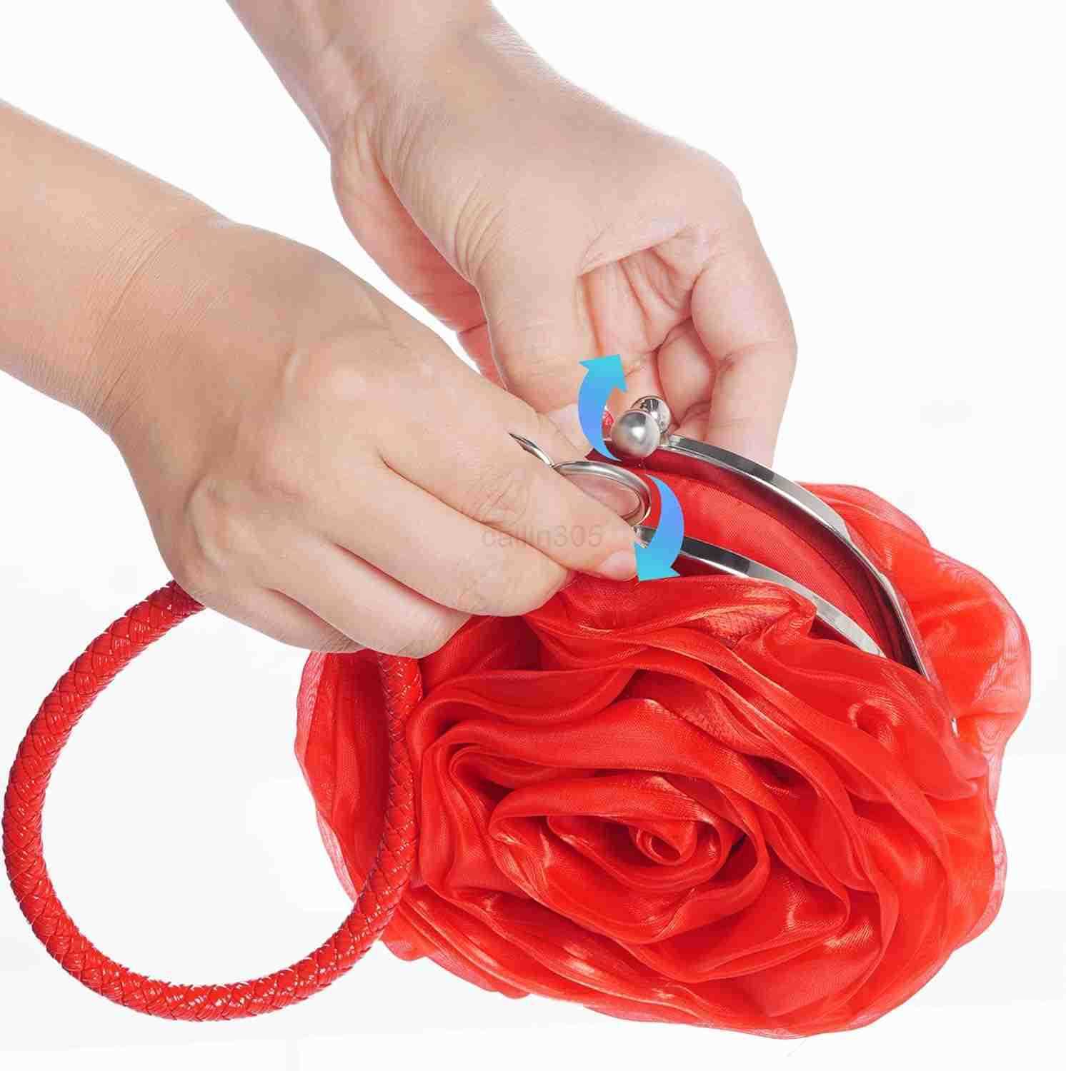 Rose Clutch Satin Rose Shaped Clutch Handbag Floral Evening Bag Red for Wedding Party Christmas Mothers Day Gift Z25909