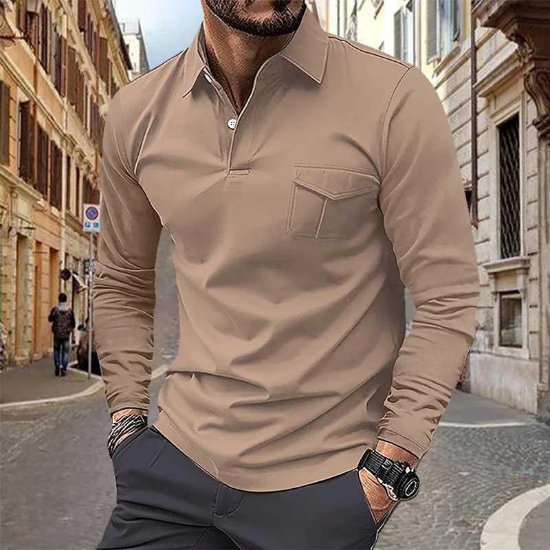Spring and Autumn Mens Polo Shirt Lapel Pocket Tshirt Mens Business Casual Long sleeved European and American Plus Size W250909