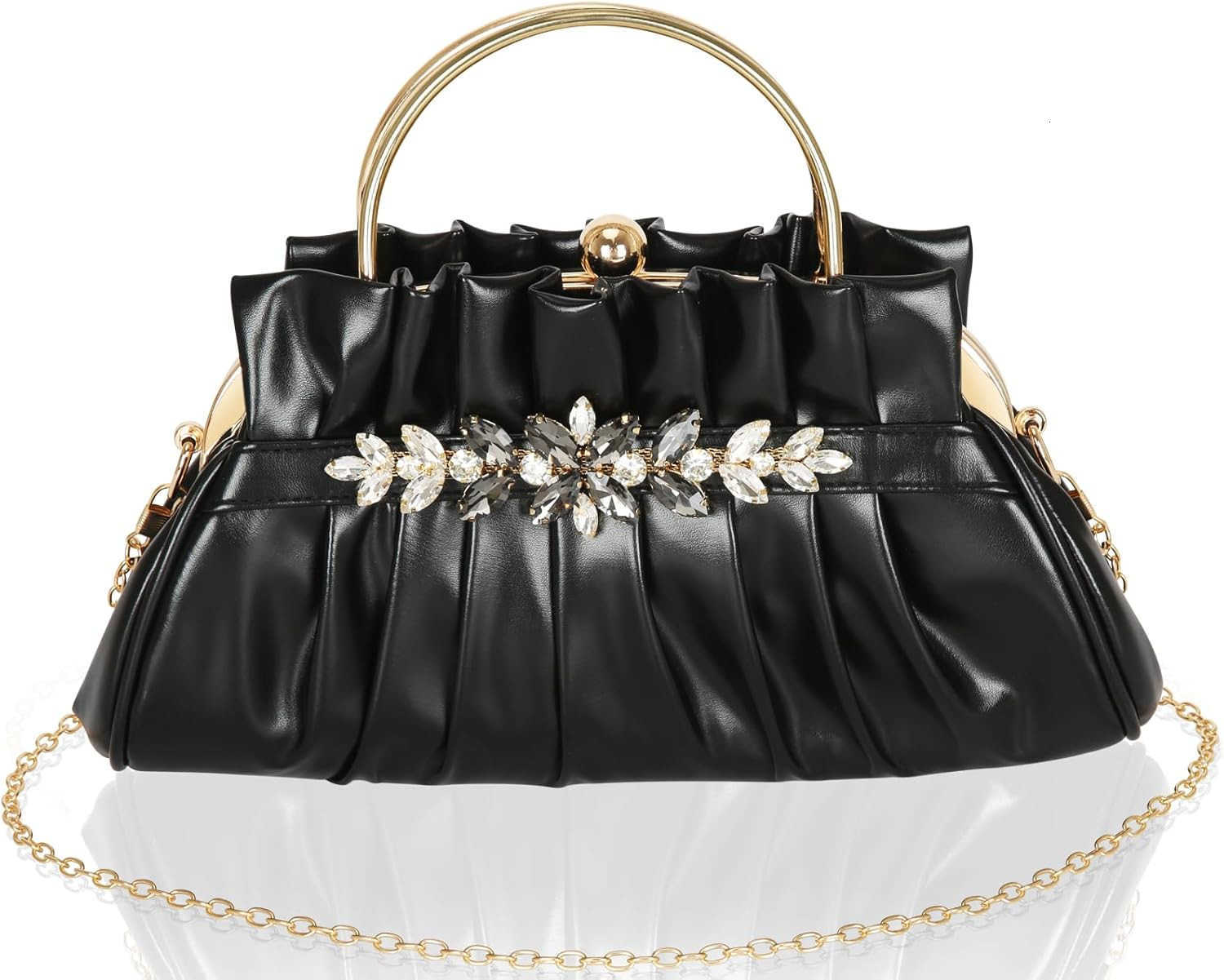 Rhinestone Evening Bags Womens Pleated Clutch Purses Vintage Leather Handbags Z25909