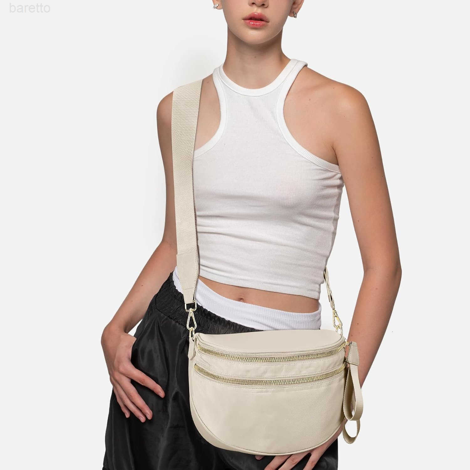 Colour Bum Bags for Women Crossbody Spacious Nylon Crossbody Bag Fanny Packs Slouchy Oversized Purse Belt Bag BEIGE Z250909