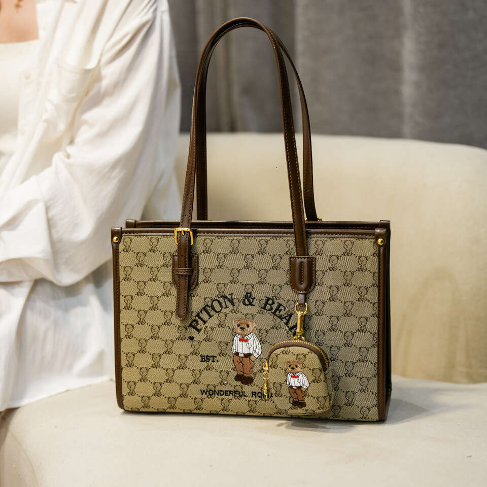 Embroidery Beibao Canvas Color-Block Large Capacity Single Shoulder Underarm Tote Bag For Women 2024 New Model