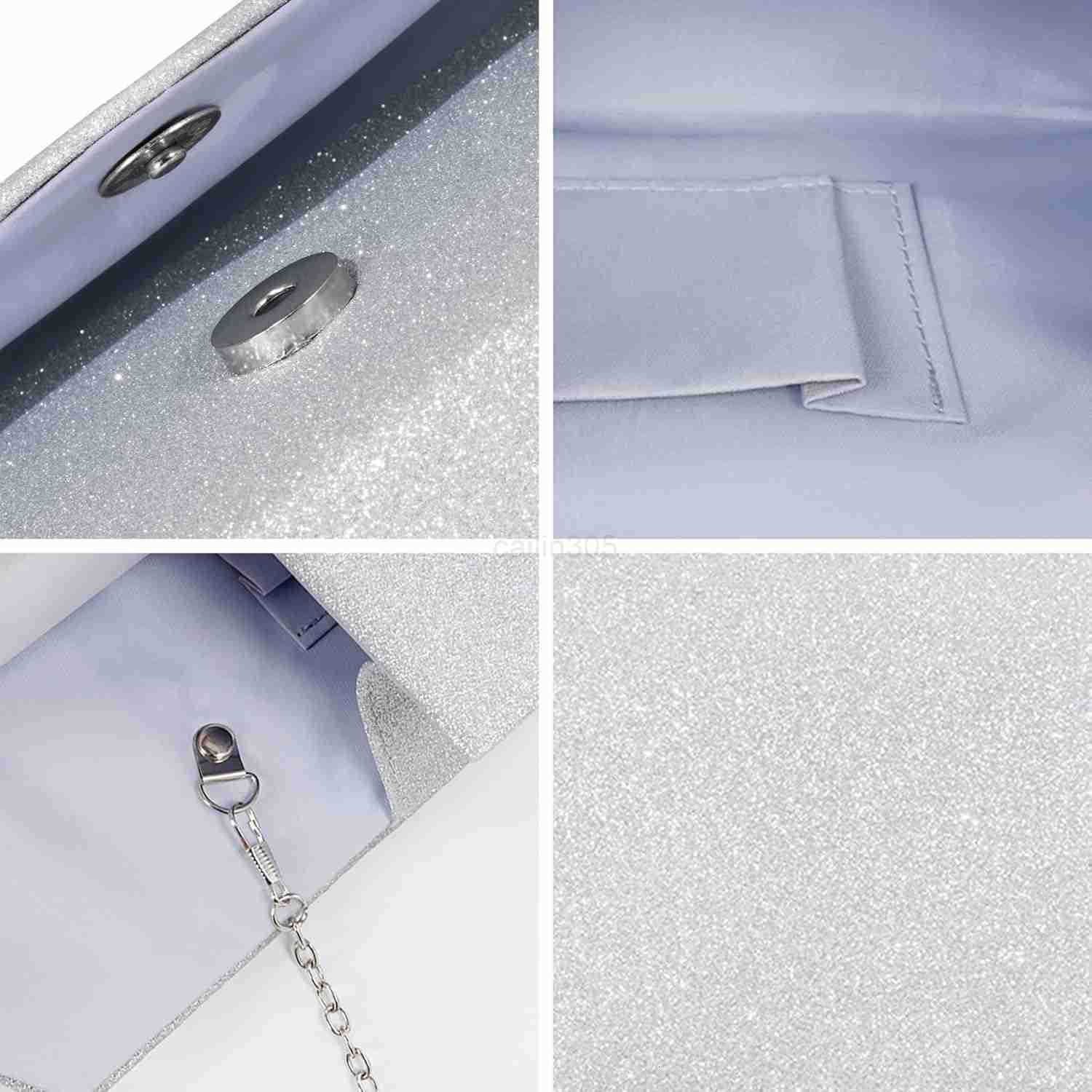 Bag Clutch Purse for Women Silver Formal Handbag with Crossbody Chain Glittery Purse for Wedding Porm Z25909