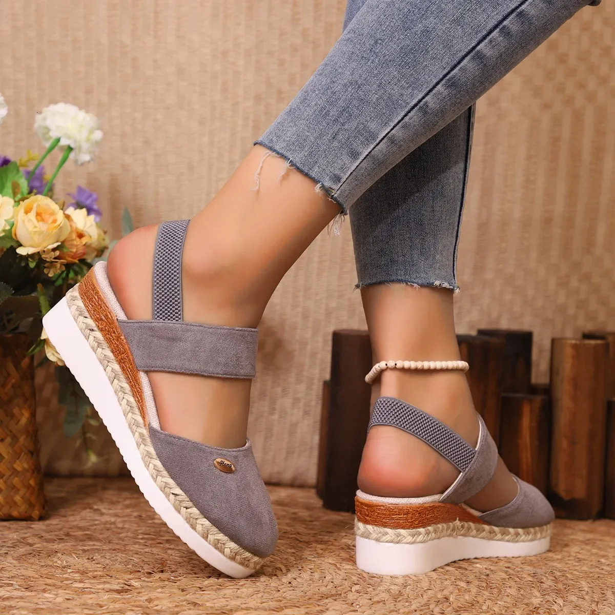 Women Closed Toe Wedge Sandals Women Summer Buckle Strap Gladiator Shoes Woman Fashion Espadrilles Platform Sandalias Mujer 250917CJ