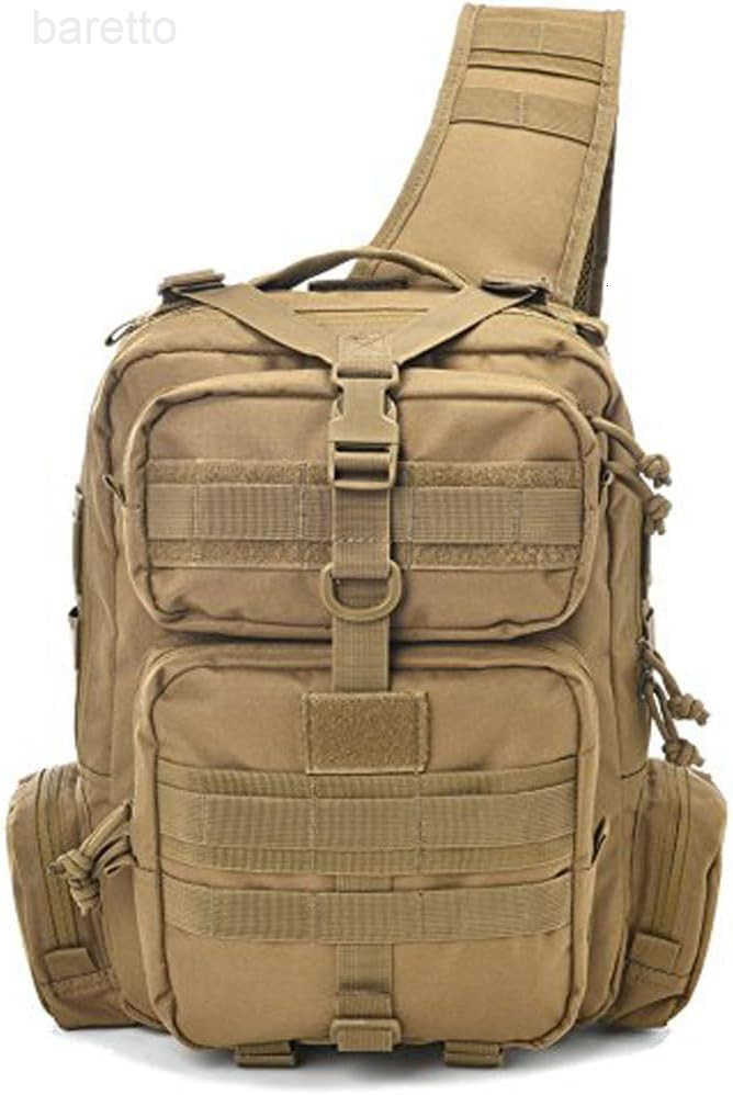 GEAR Tactical Sling Bag Military Style Single Shoulder Sling Pack with USA Tactical Flag Patch Tan with flag patch Z250909