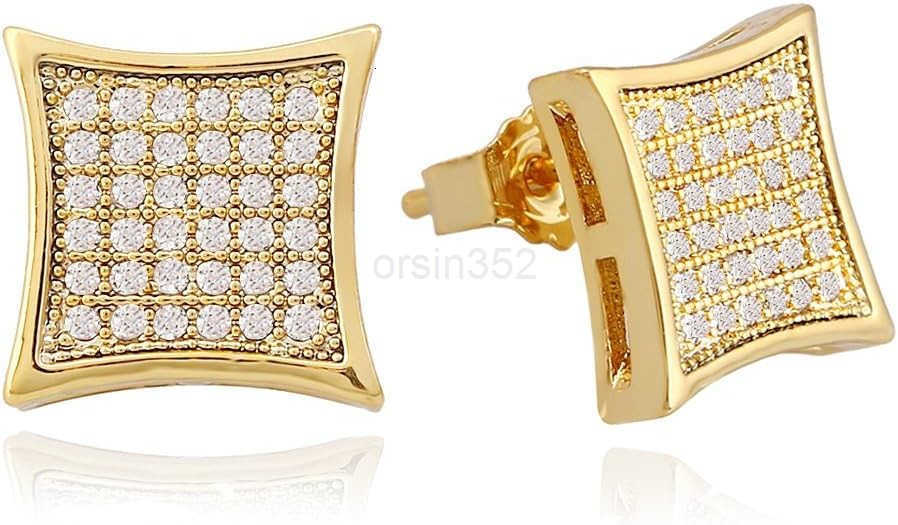 Gold Silver 11mm Square CZ Stud Earrings of Mens aretes para hombre Y260117