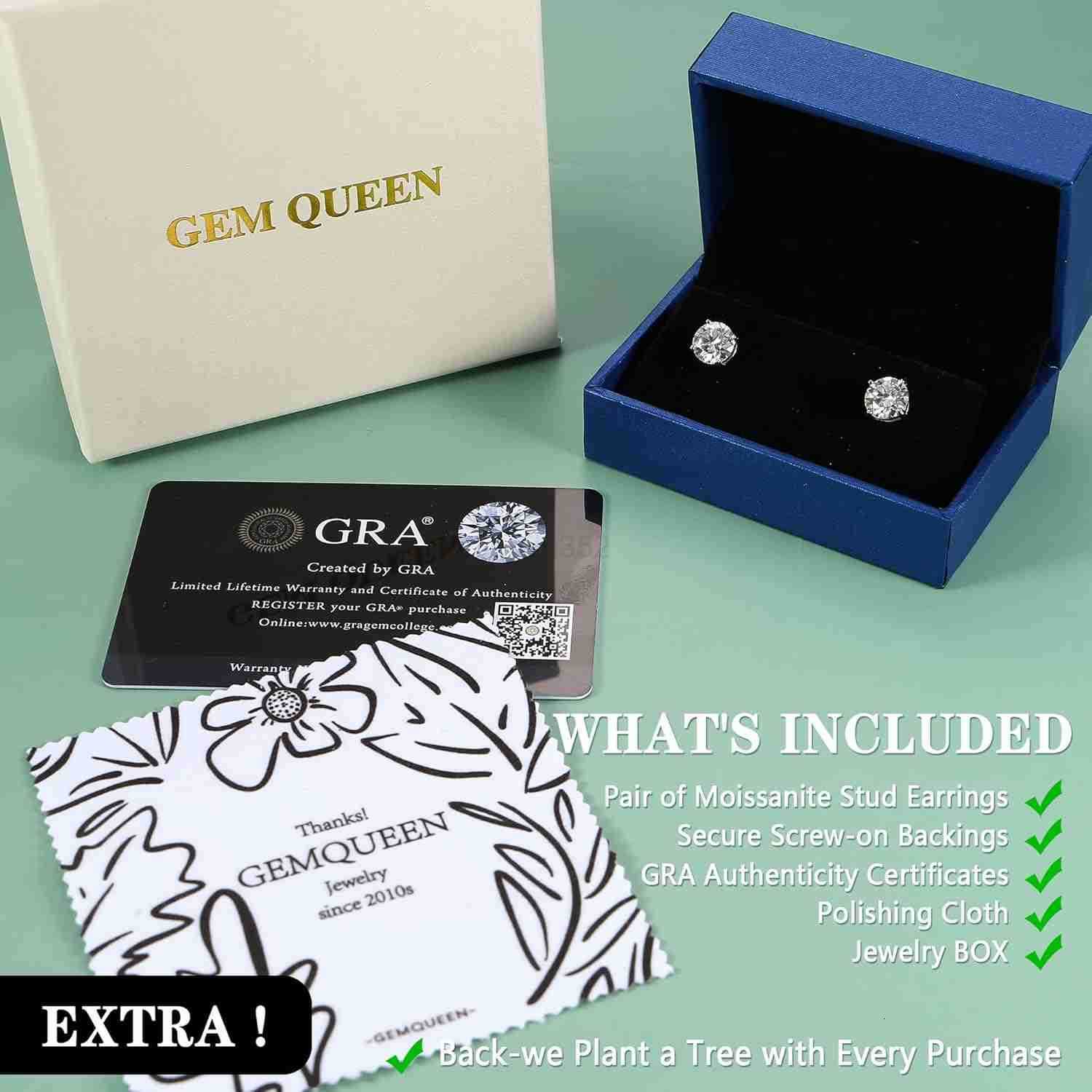 Stud Earrings 18K White Gold Plated Solid 925 Sterling Silver Earring Hypoallergenic Dainty Flat Back Stud Earrings Jewelry for Women Men D Color VVS1