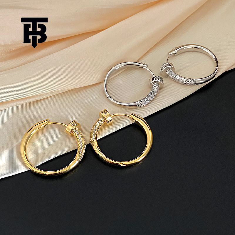 TB BHULAMTE Women's High-end Accessories Gold-plated Zircon Inlaid Circular Earrings Fashionable Retro Luxury Elegant Earrings Designer Jewelry