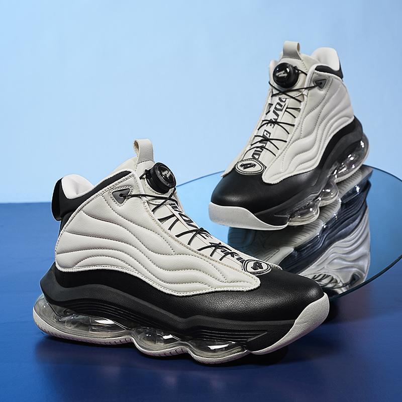 Large Size 38-45 New High Quality Men Casual Shoes Air Cushion High Top Running Shoes Breathable Lightweight Rotating Buckle Basketball Sneakers