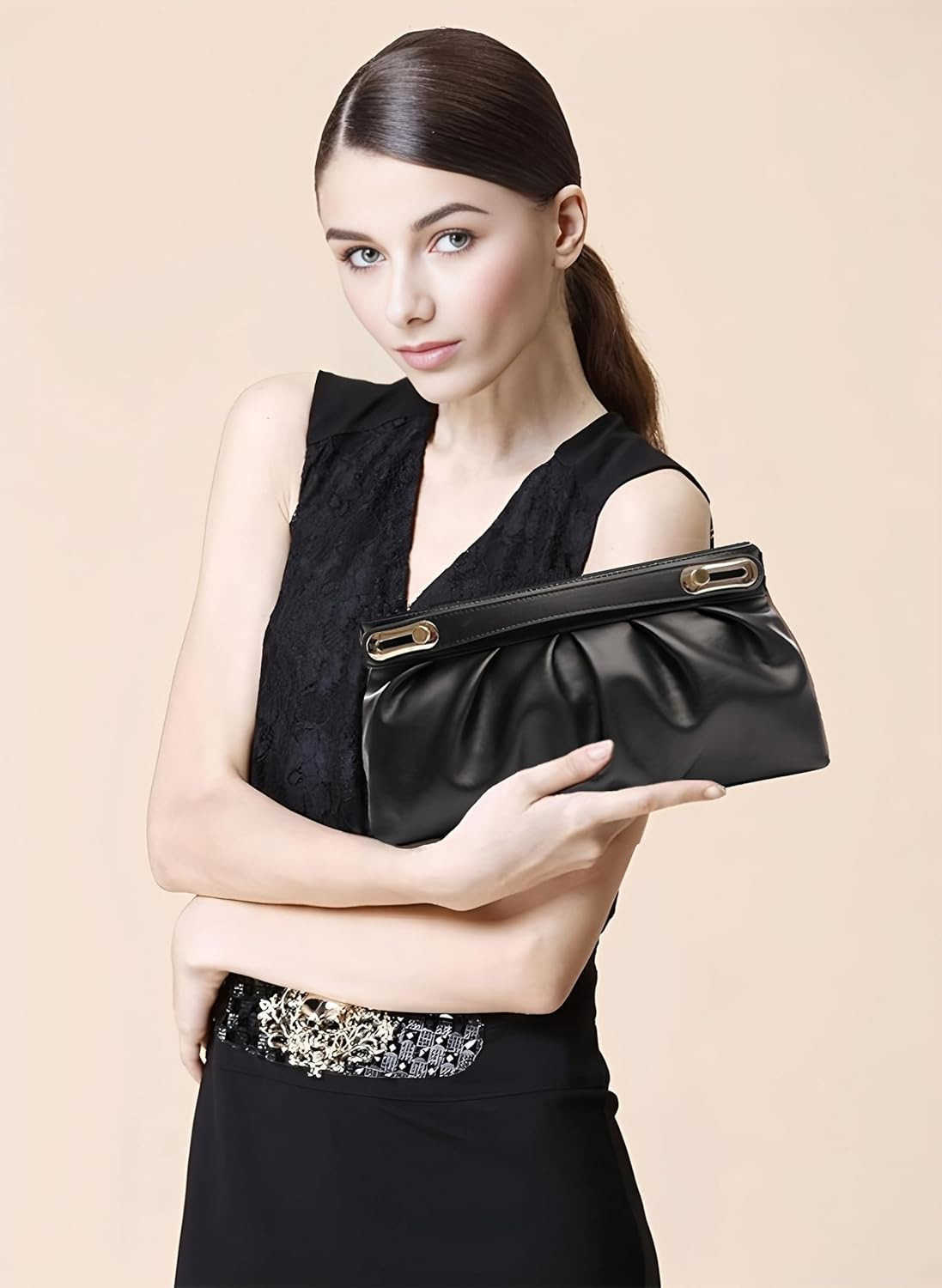 Purses For Women Formal Dressy Evening Shoulder Handbags Trendy Soft Pleated Vegan Leather Bag Z25909