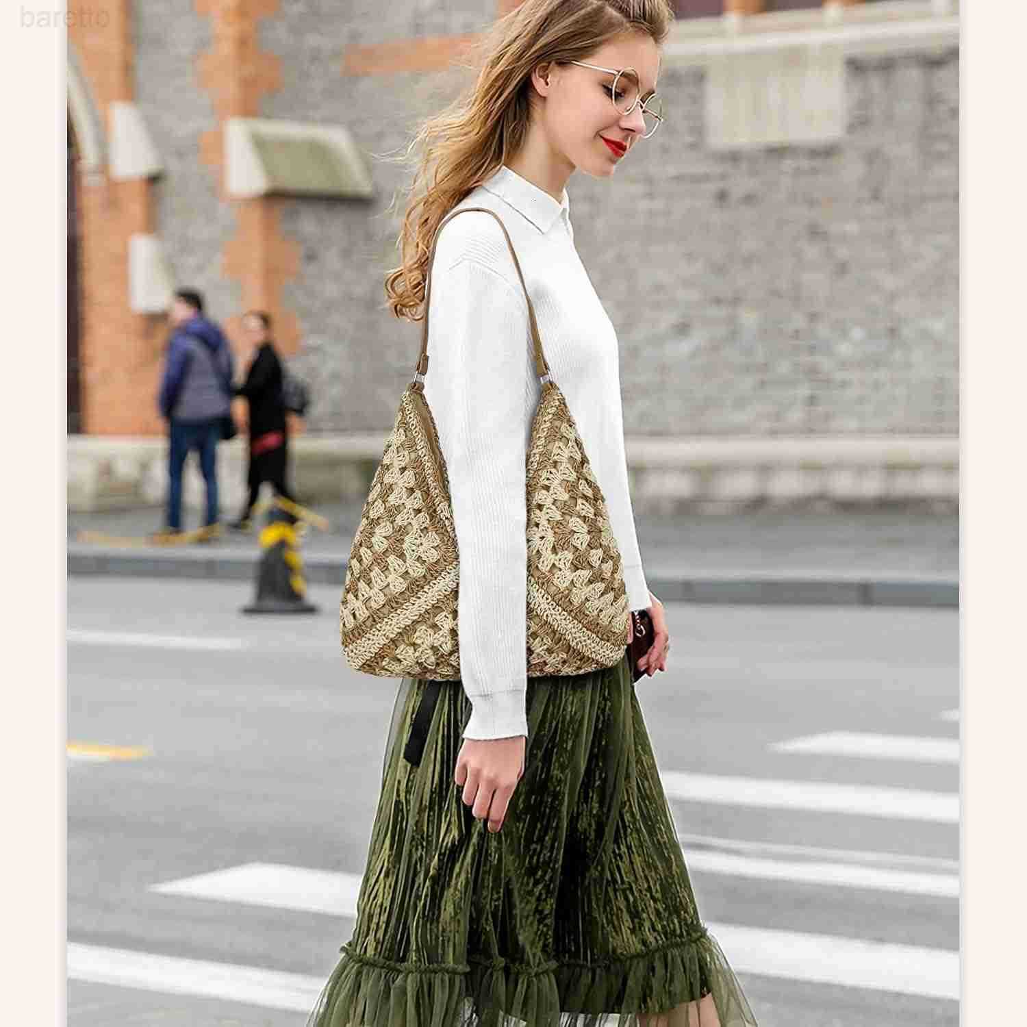 Hobo Bags for Women Large Capacity Woven Beach Tote Bag Summer Vintage Crochet Shoulder Bag for Travel Z250909