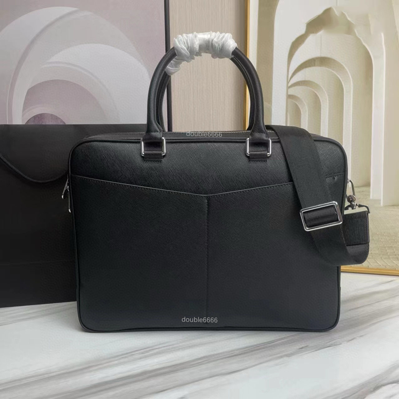 Top quality designer men's leather double zipper briefcase genuine leather business travel bag outdoor office man messenger bag fashion women's shoulder laptop bag