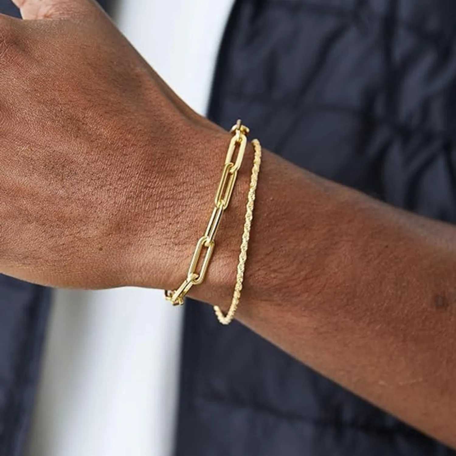 2pcsset Gold Color Bracelets for Men BoysStainless Steel Chain Link Wristband GiftsTrendy Unisex Jewelry GiftsXJ250909