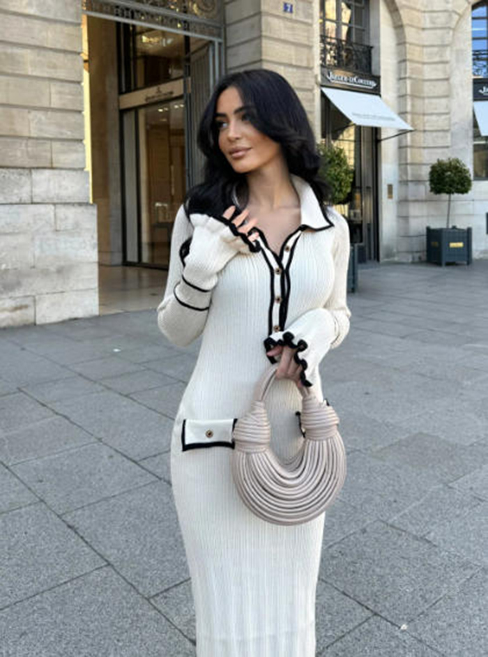 Casual Dresses French Fashion Womens Dresses Long Sleeve Knit Dress Women One-Piece Vintage Coquette slim fit knitted elegant dress long skirt