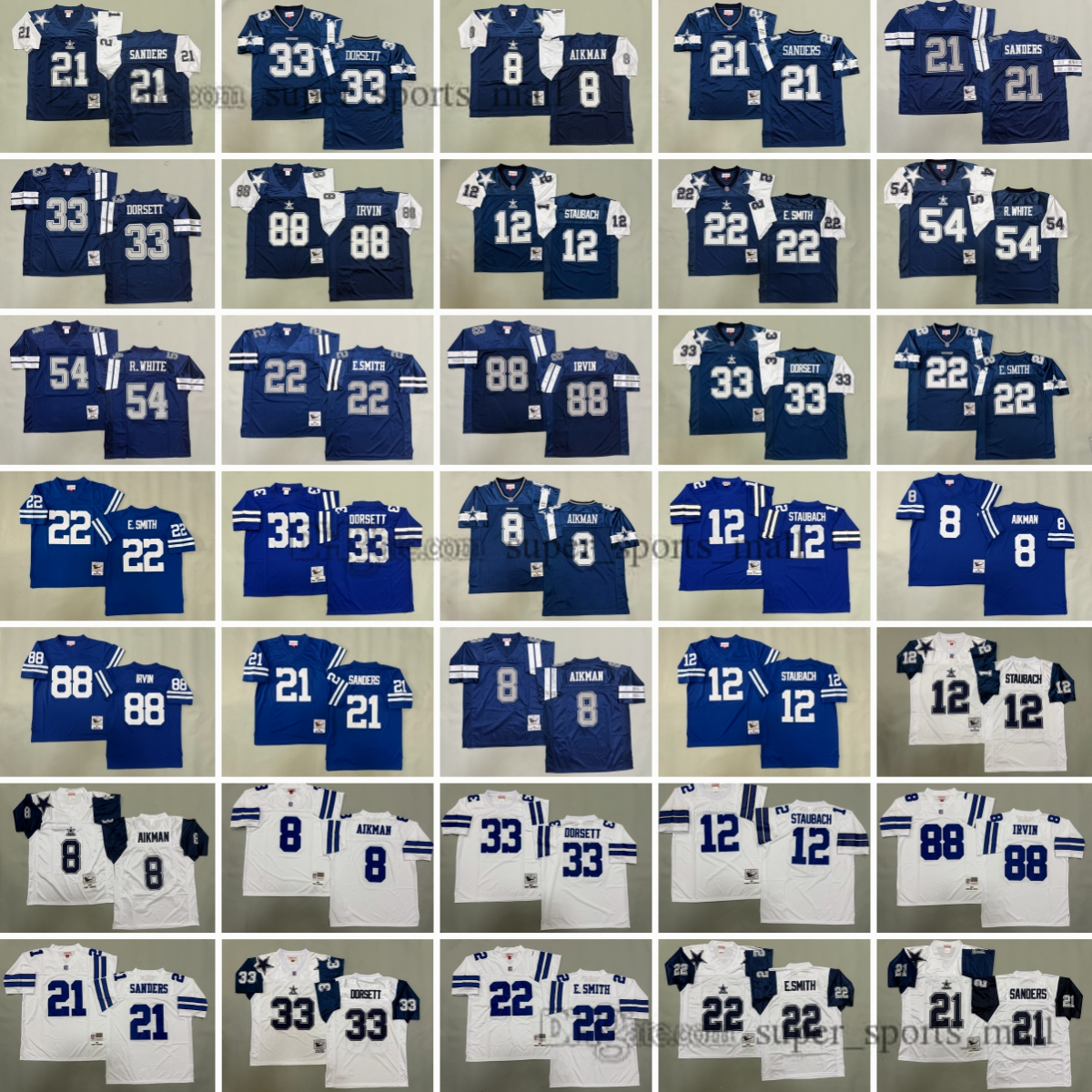 88 Michael Irvin 1994 Throwback Football Jerseys 54 Randy White 12 Roger Staubach 8 Troy Aikman 33 Tony Dorsett 22 Emmitt Smith 21 Deion Sanders Stitched Jersey 75th