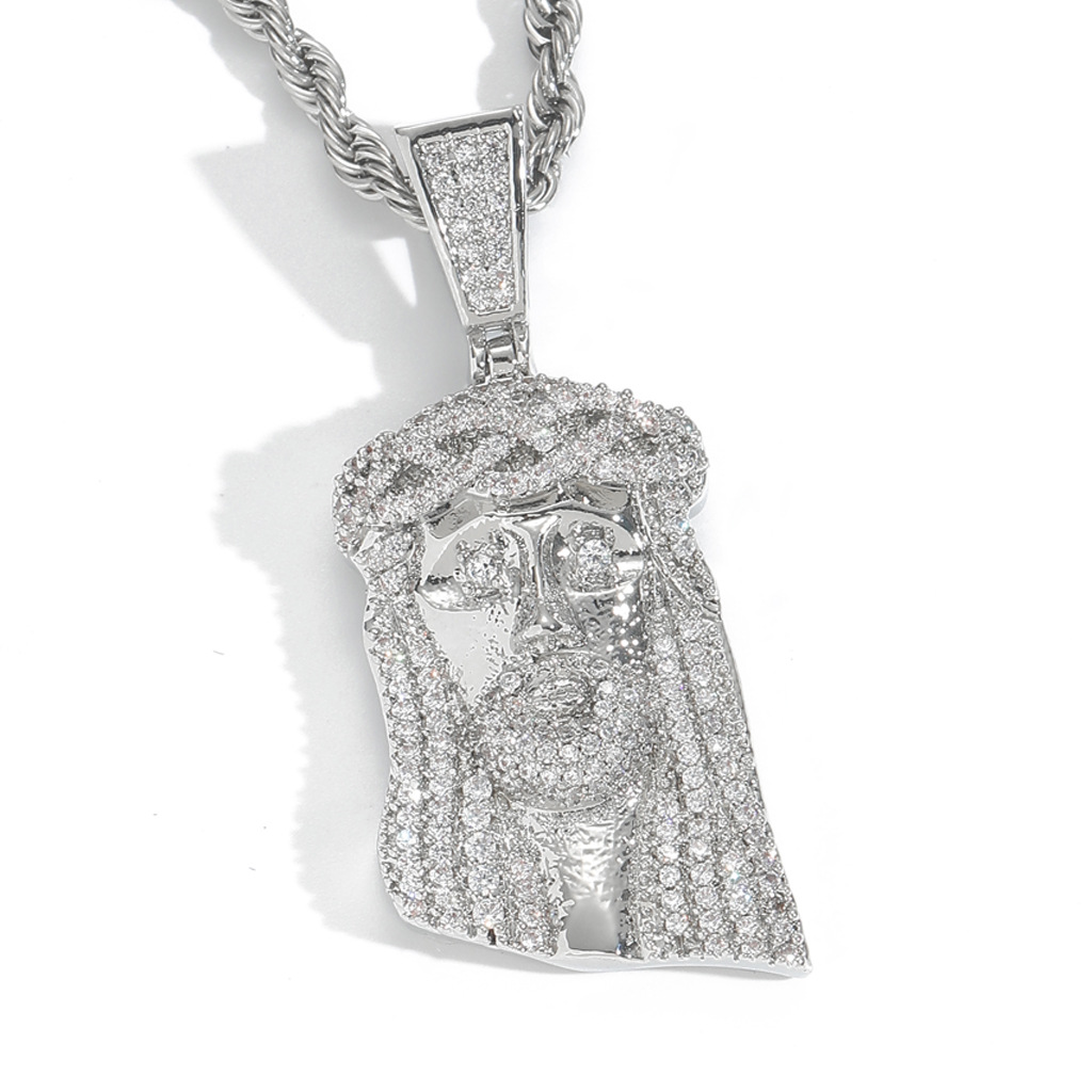 Vintage Hip Hop Samll Jesus Pendant Necklace 5A Zircon 18k Gold Plated Religious Jewelry