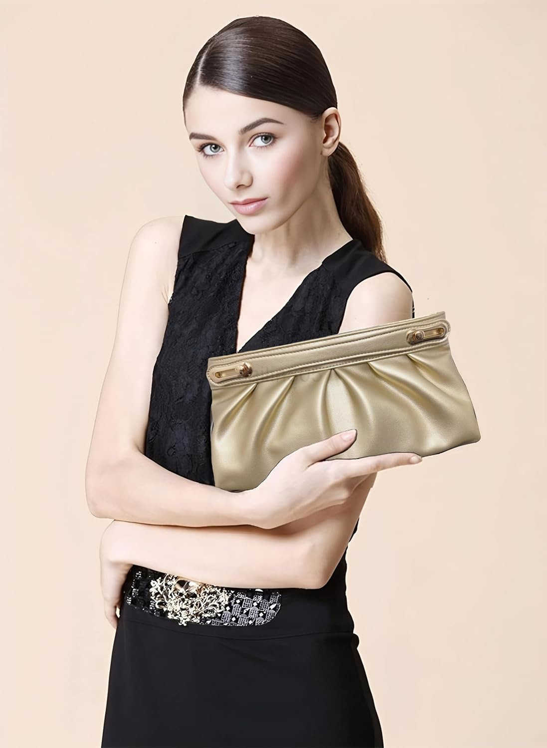 Purses For Women Formal Dressy Evening Shoulder Handbags Trendy Soft Pleated Vegan Leather Bag Z25909