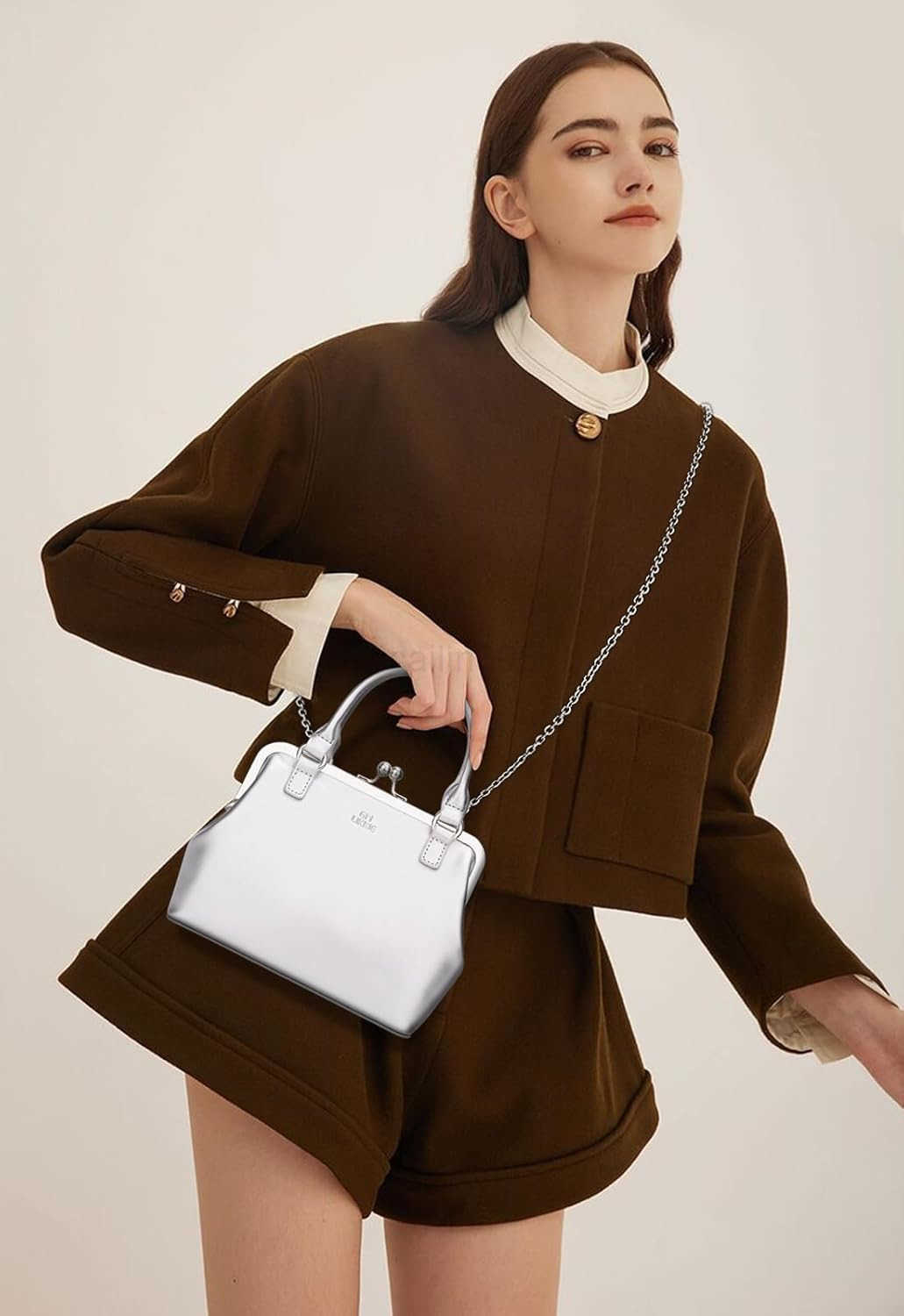 Kiss Lock Purses and Handbags Vintage PU Leather CluTCh Purses for Women Top Handle Evening Handbag Z25909