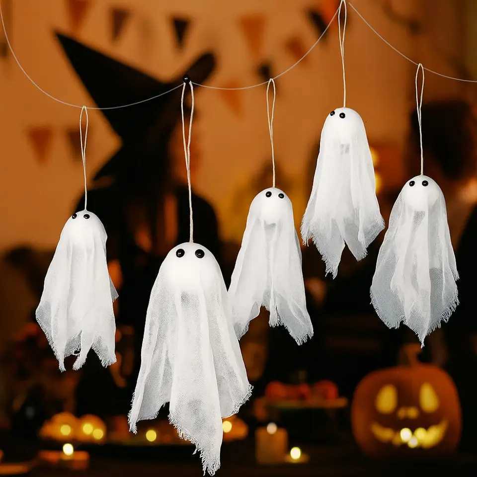 10pcs White Halloween Ghost Gauze Pendant Novelty DIY Spooky Ghost Decor Decorative Ghost Hanging Ornament Porch Decor H250908