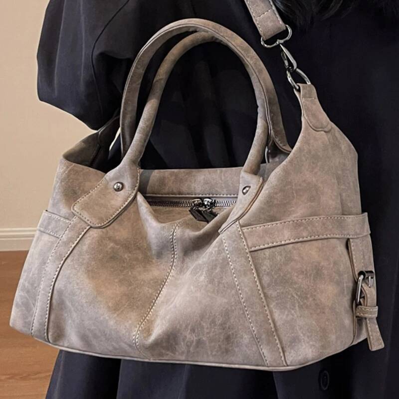 Khaki design Suede Handbag Large Capacity Cowhide Leather Retro Women's Crossbody Bag Commuting Women's Shoulder Bag Autumn New Designer Bag