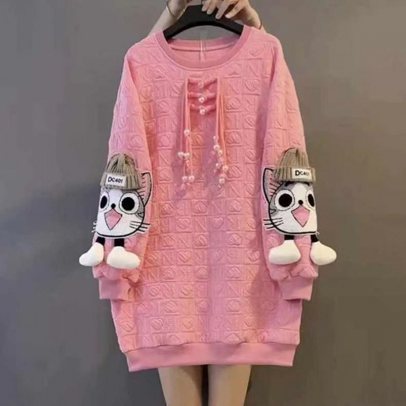 New Woman Winter Unique Style Black Dress Plus Size Midi PU Long Sleeve Cartoon Pocket Fringes Ladies Cute Large Dress Robe 3084 210322
