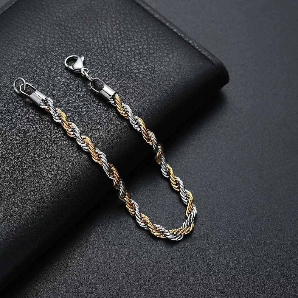New Stainless Steel Half Gold Silver Color Twist Chain Bracelet for Men Women Kpop Jewelry GiftXJ250909