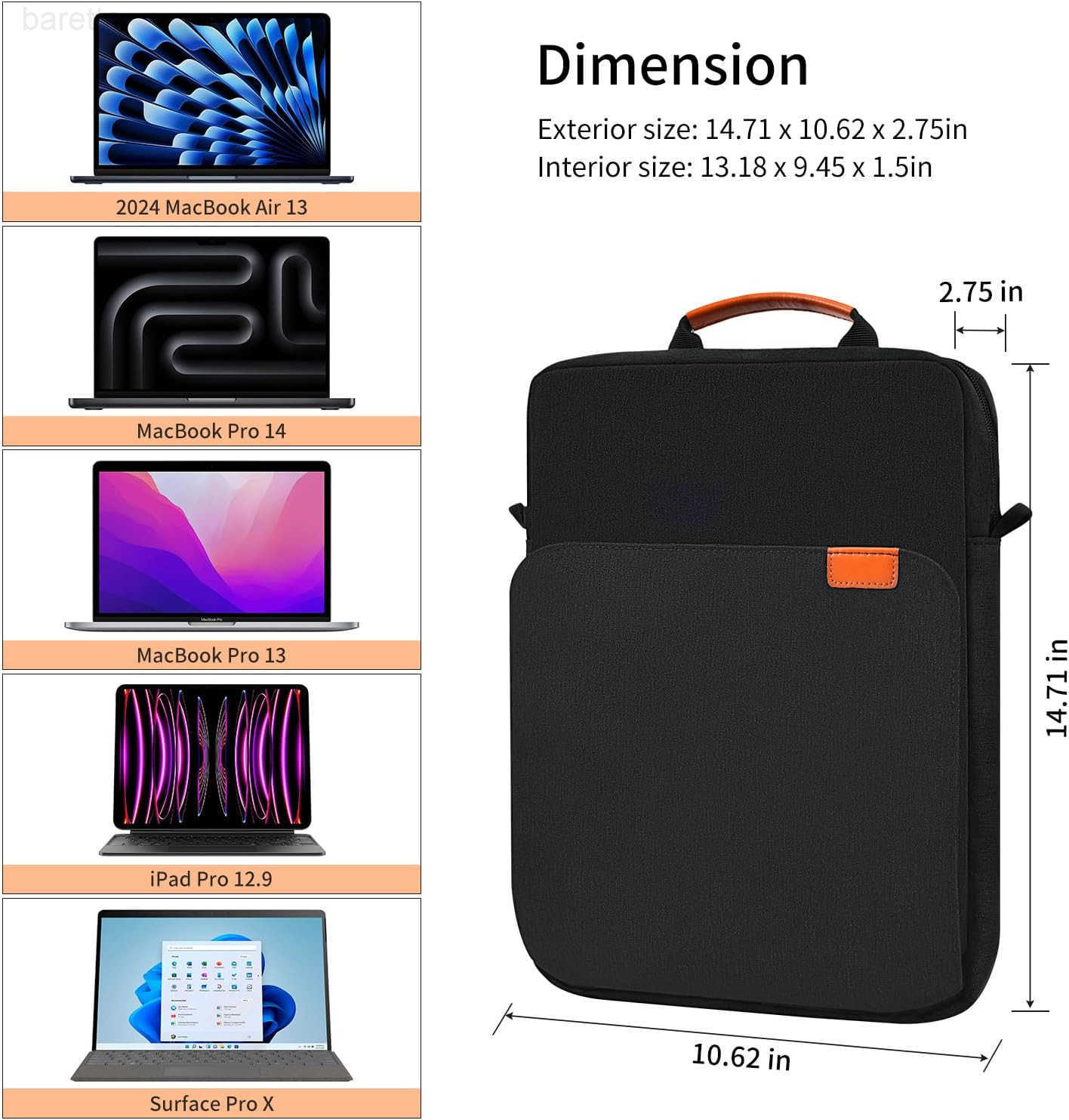 Inch Laptop Shoulder Bag Carrying Case for Macbook Air 13 M4 M3 M2 A3420 A3113 MacBook Pro 14 M4 M3 M2 M1 13 iPad Pro M4 iPad Air M3 M2 2025 Vertical 
