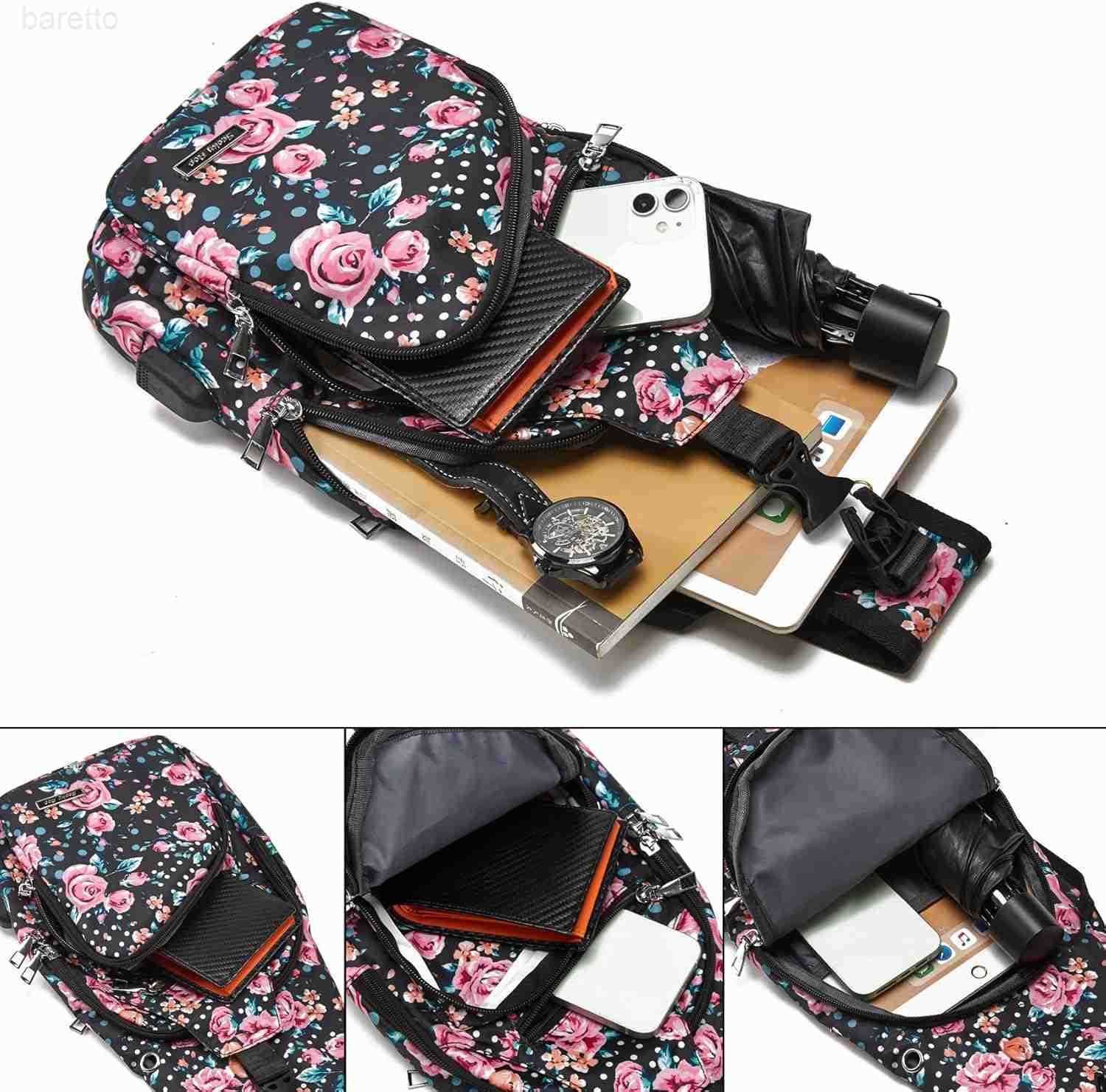 Rop Men Women Sling Backpack Anti Theft Crossbody Shoulder Chest Bag with USB Charging Port Z250909