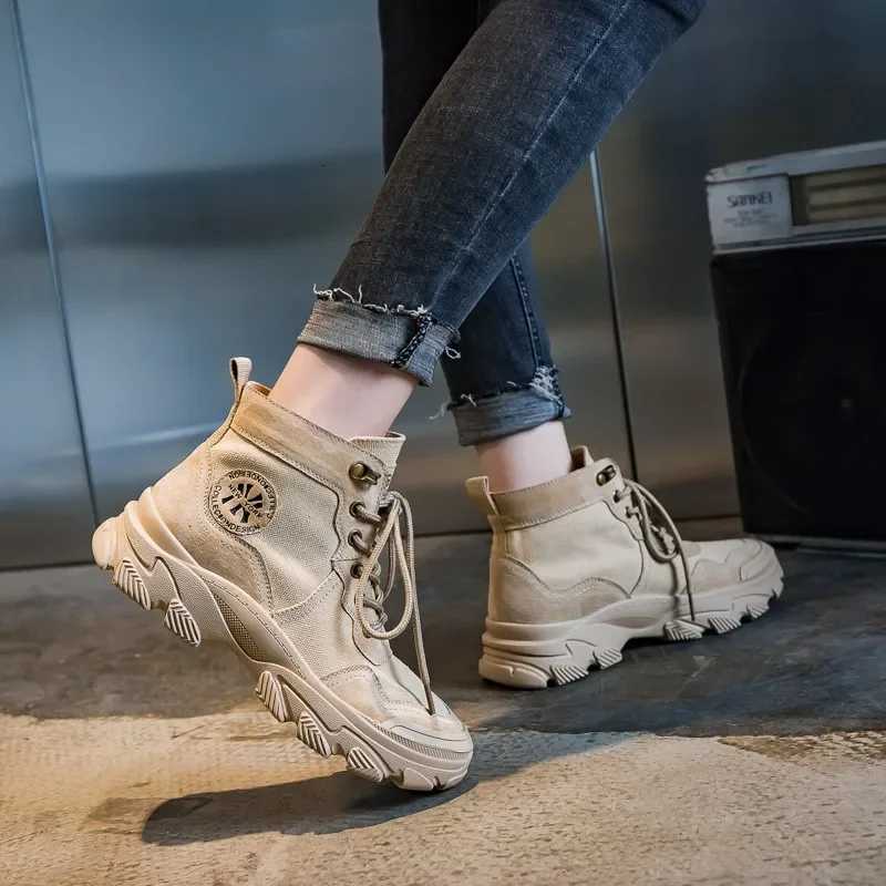 High top fashion sports boots womens walking casual shoes Spring and Autumn British fashion womens short boots hiking shoes W250909