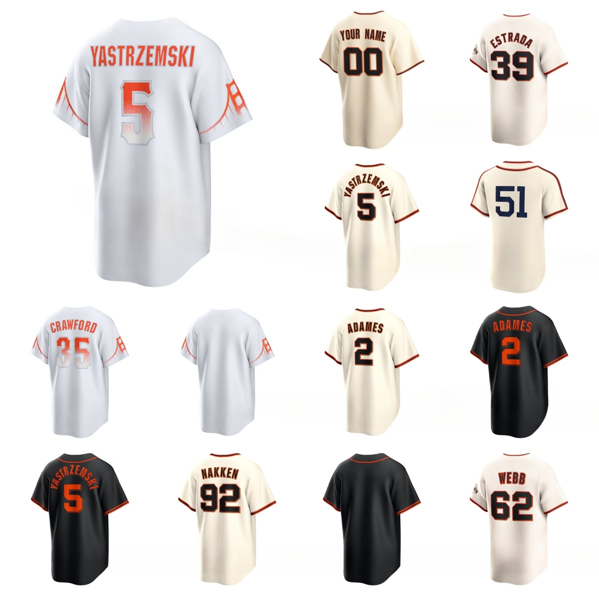 San Francisco''Giants''Willy Adames Logan Webb Mike Yastrzemski Alyssa Nakken Thairo Estrada Brandon Crawford Men Women Youth Baseball Custom Jersey