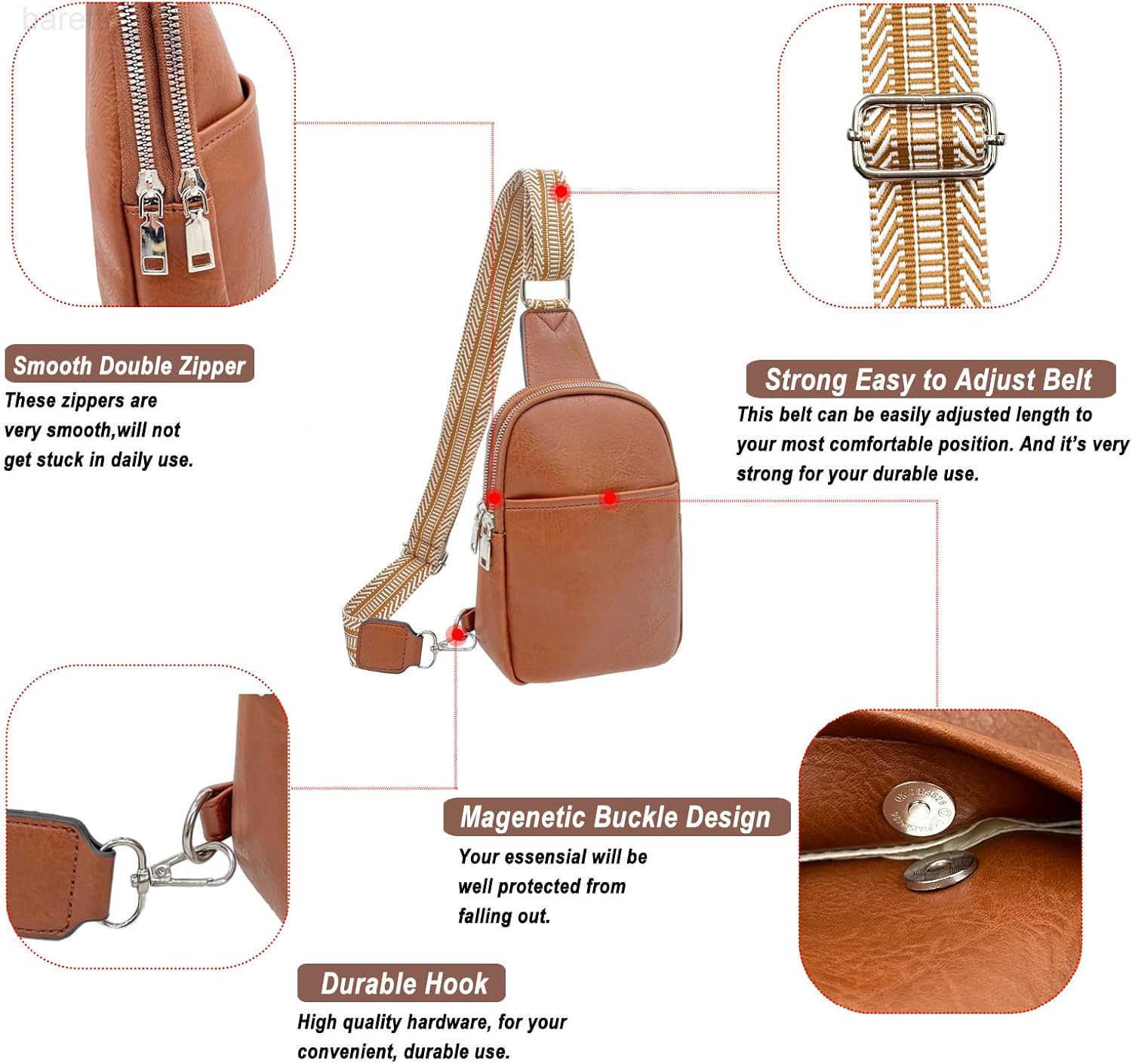 Sling Bag for Women Vegan Leather Crossbody Fanny Packs Chest Bags With Guitar Strap Z250909